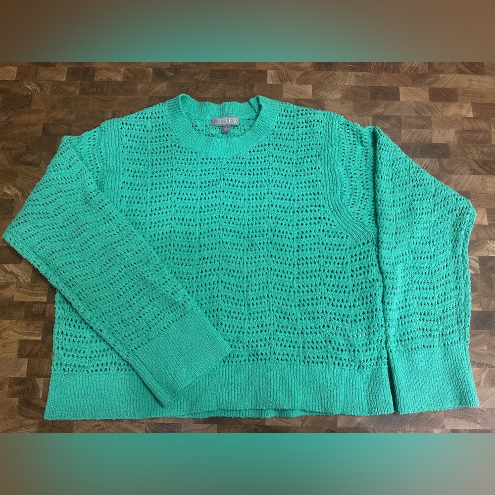 J. Crew Vibrant Green Crew Neck Sweater Eyelet